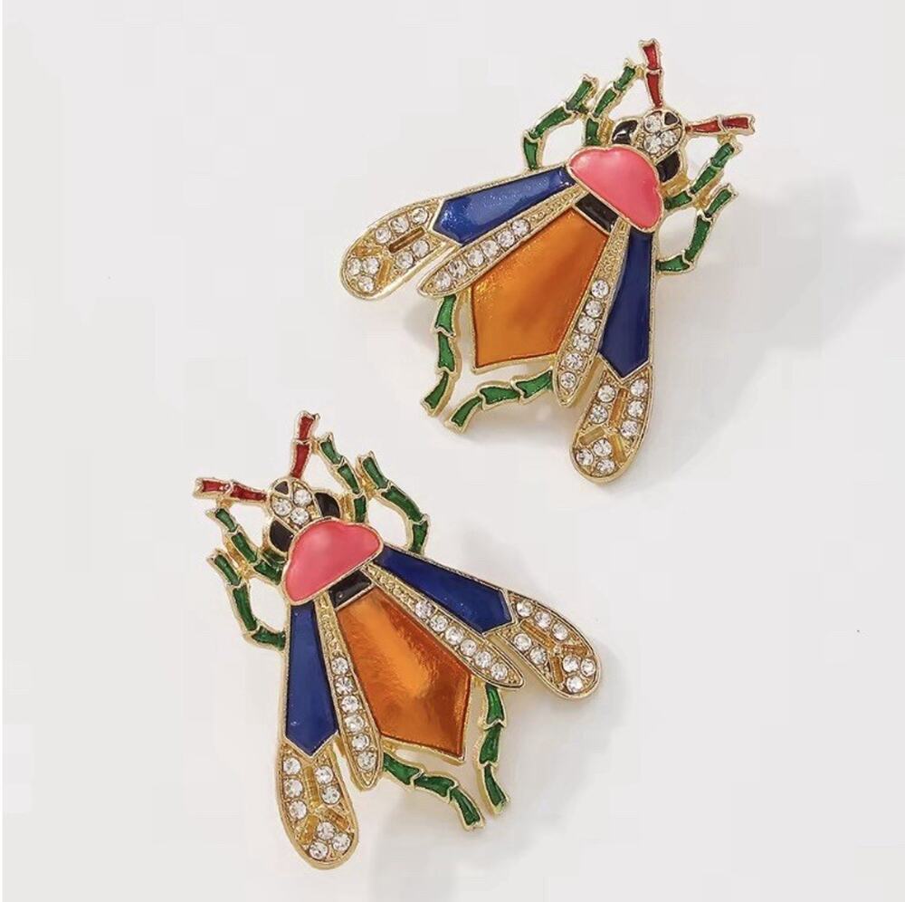 Art Nouveau Earrings Bee Museum Gold Queen Honeybee Insect Court Tudor CZ VTG